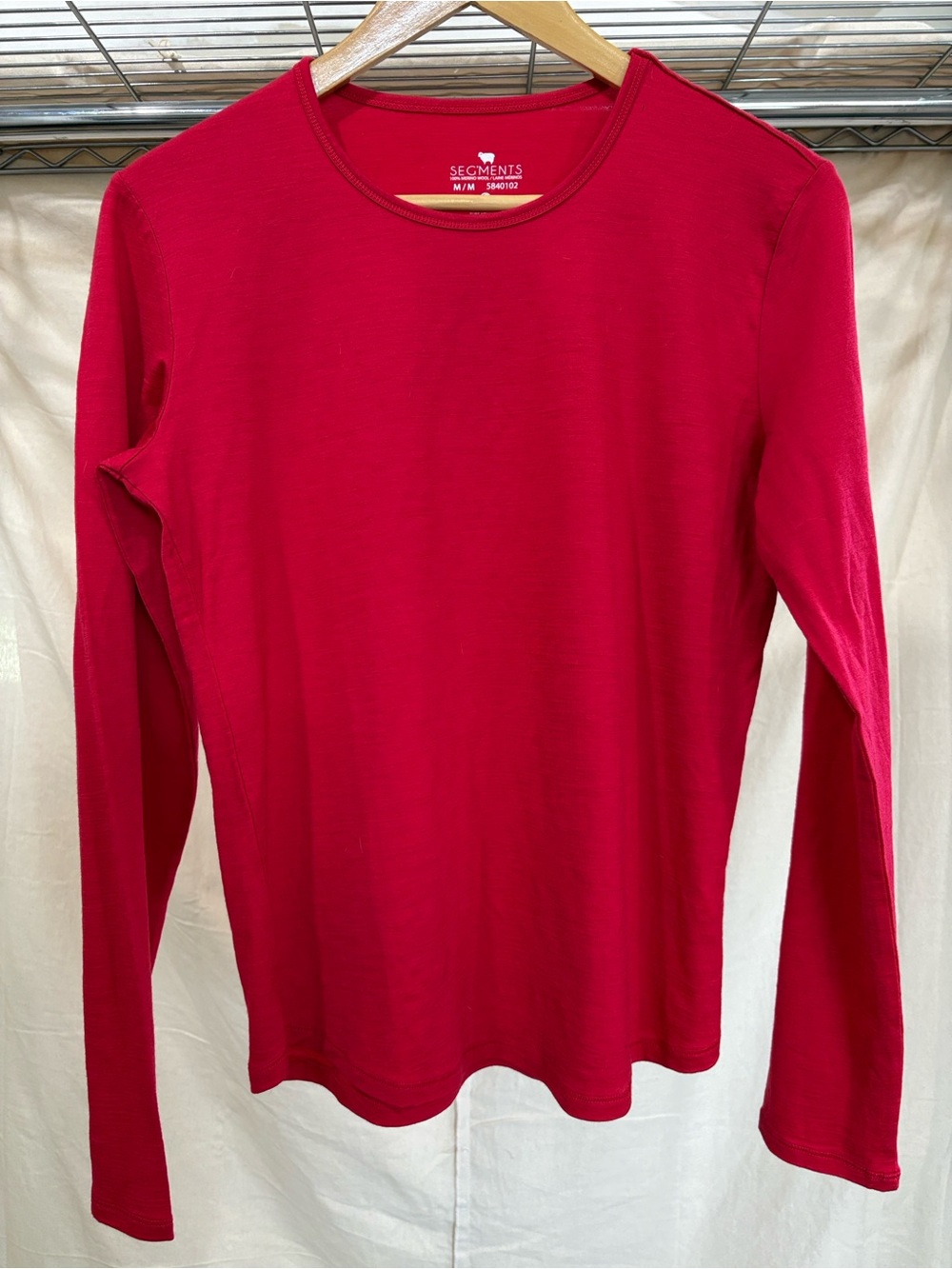 Segments Merino Wool Women’s Long Sleeve Crewneck Tee - Red